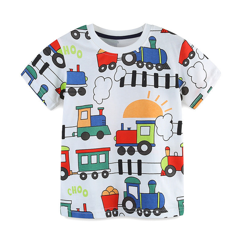 Kids Toddler Boys Casual Cartoon Print Short Sleeve Round Neck T-Shirt