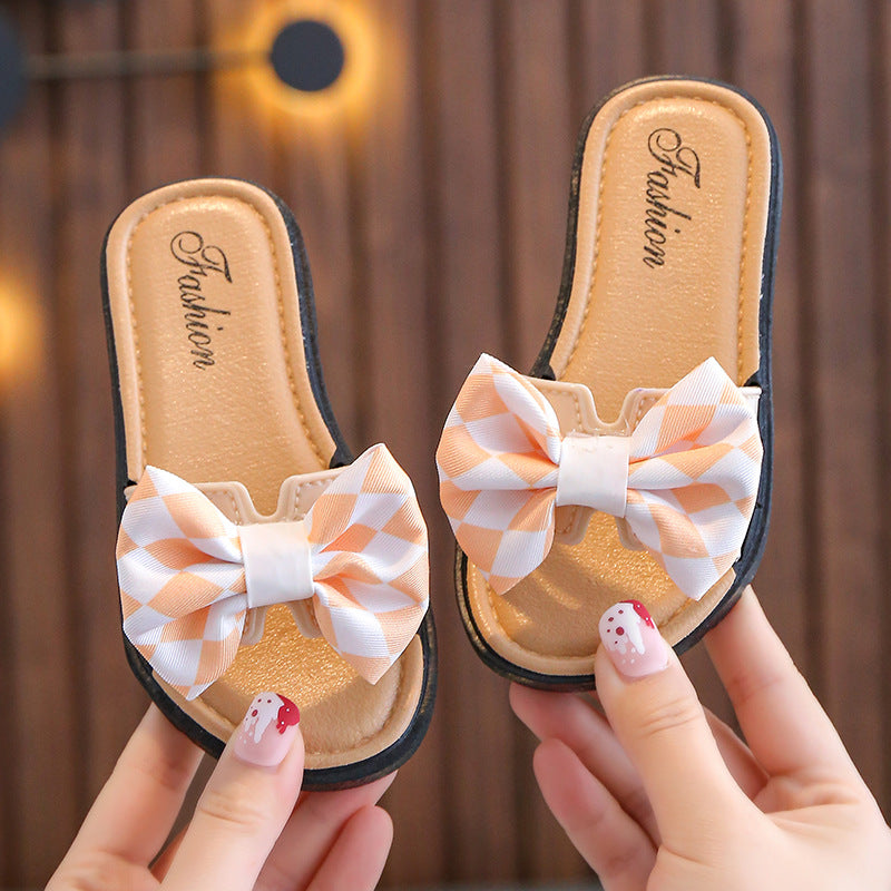 Children Kids Toddlers Girls Soft Bottom Bow Slippers
