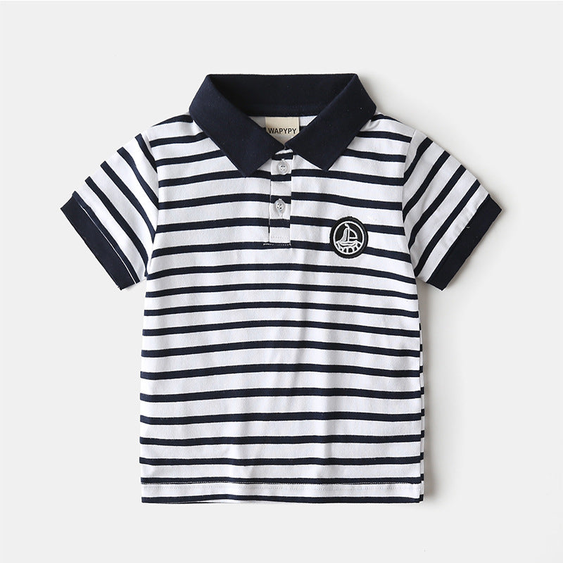 Children Kids Toddlers Fashion Boys Stripe Print Short Sleeve Polo Shirt