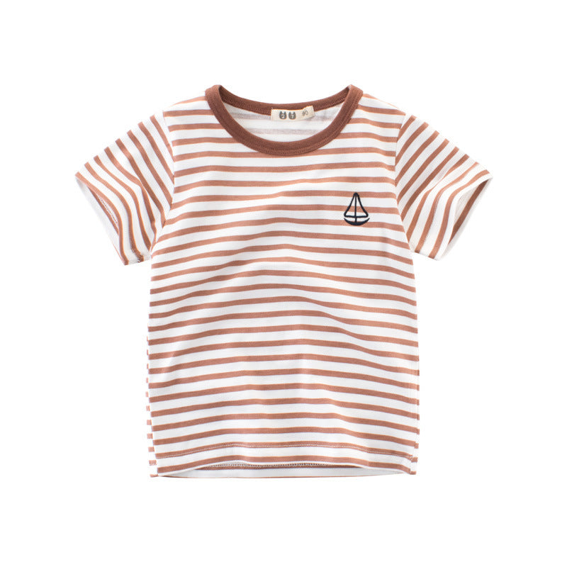 Children Kids Baby Fashion Boys Short Sleeve Stripe Print Basic T-Shirt