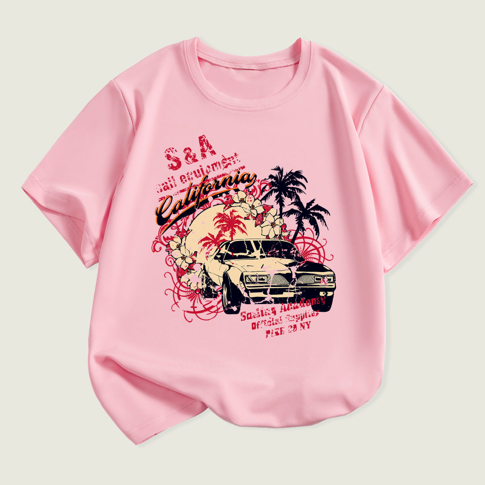 Kids Toddler Boys Girls Car Print Short Sleeve T-Shirt