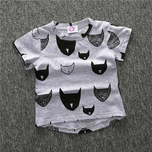 Kids Boys Casual Round Neck Short Sleeve Cartoon All Over Print Loose T-shirt