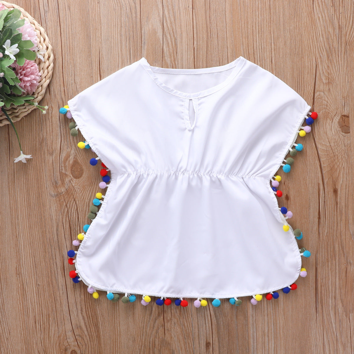Toddler Girls Beach Tassel Pompom Coverup Blouse