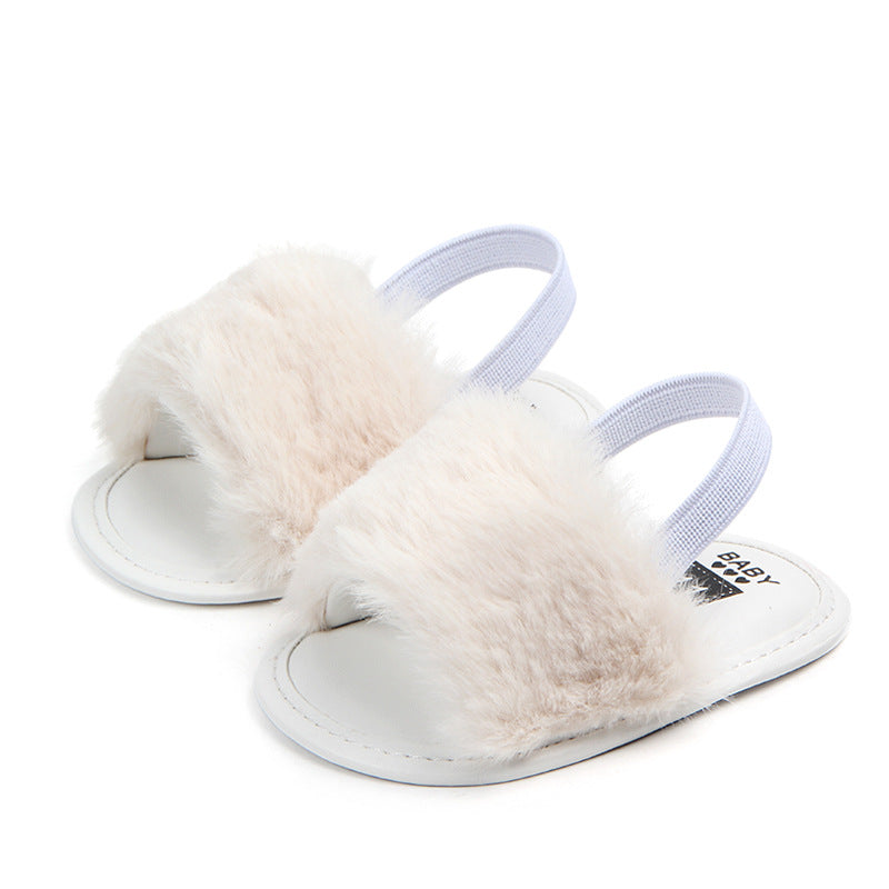 Baby Fashion Flat Non-Slip Solid Color Plush Sandals