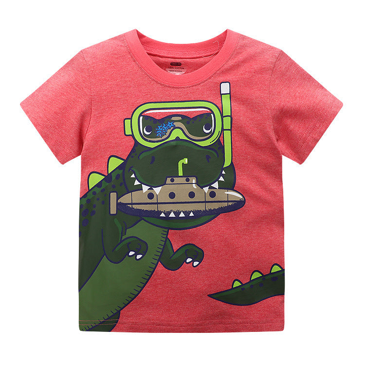 Children Kids Baby Fashion Boys Short Sleeve Round Neck Cartoon Animals Dinosaur Print T-Shirt