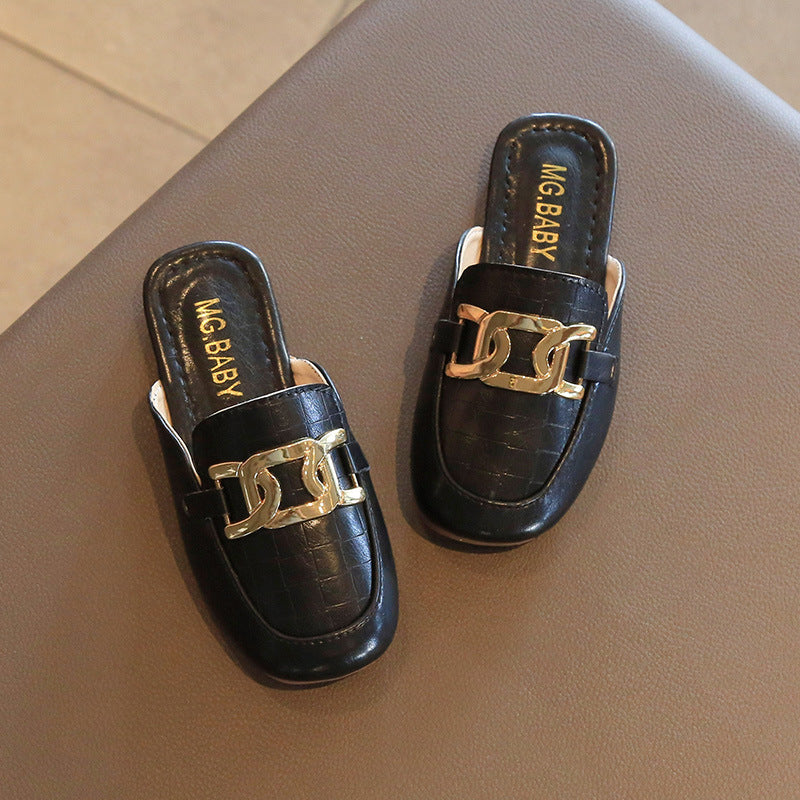 Kids Girls Casual Solid Color Metal Design Slippers