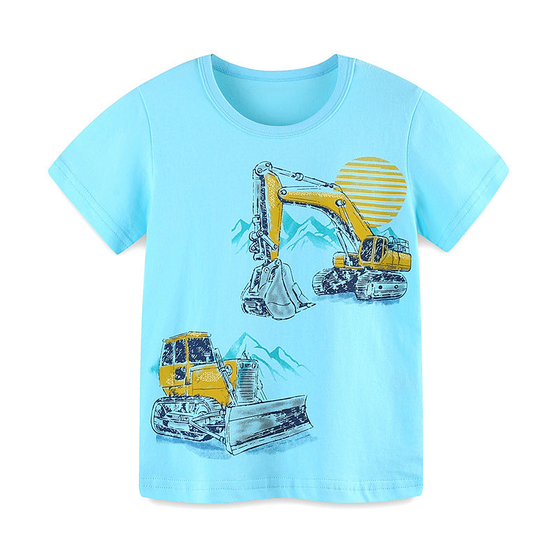 Kids Toddler Boys Casual Cute Cartoon Print Short Sleeve Round Neck T-Shirt