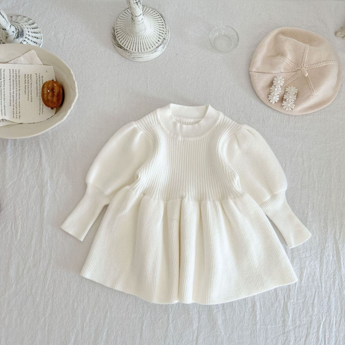 Autumn And Winter Children'S Fashion Knitted Solid Color Dress