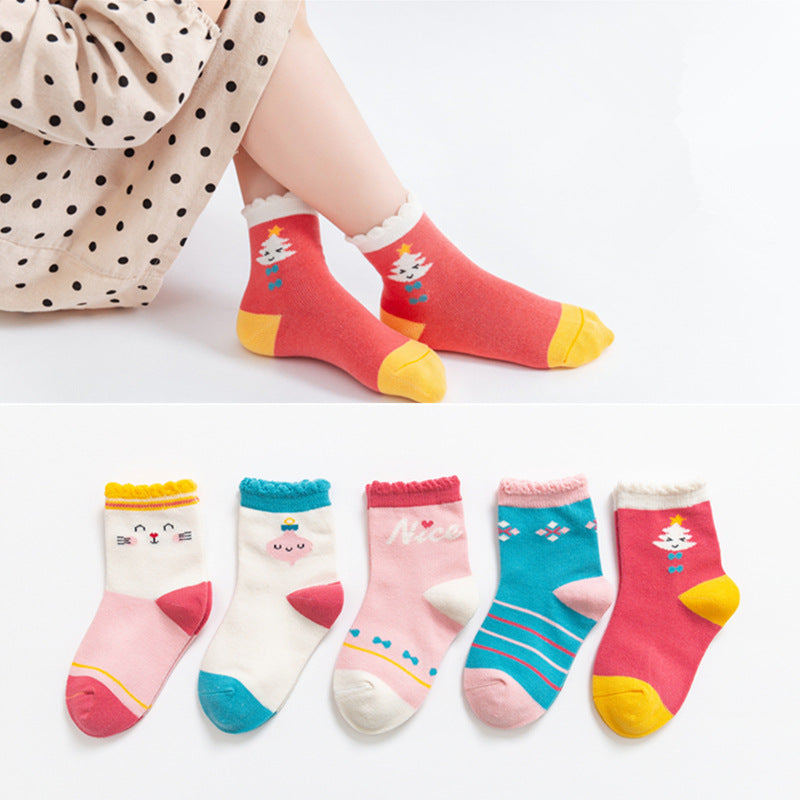 5 Pairs /Lot Cute Baby Socks Autumn Rainbow Striped Cotton Socks For Children Toddlers Cotton Socks