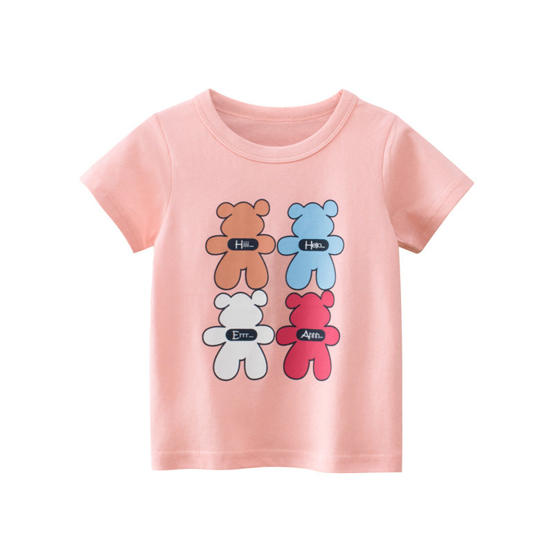 Kids Casual Cute Cartoon Bear Round Neck Short Sleeve T-shirt