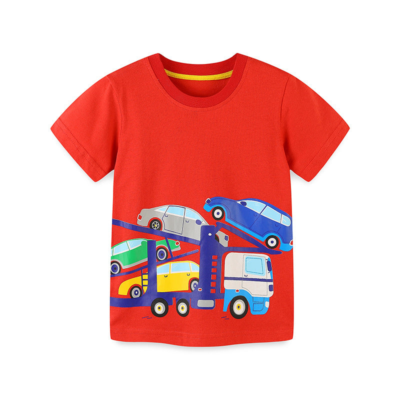 Kids Toddler Boys Casual Cute Cartoon Print Short Sleeve Round Neck T-Shirt