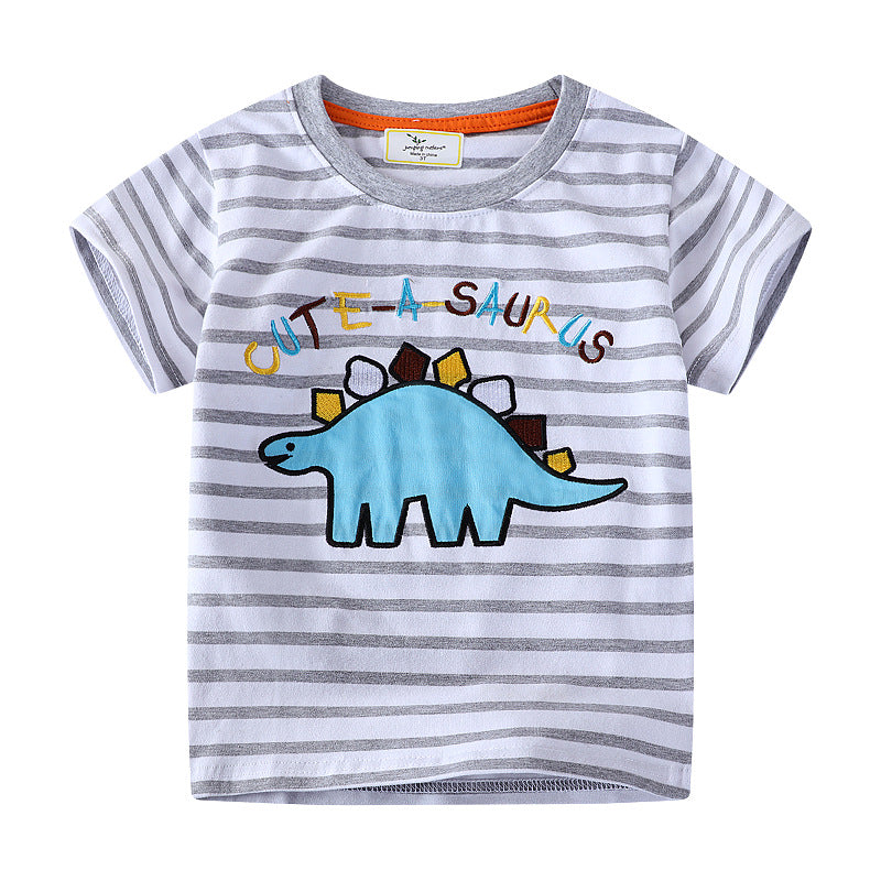 Kids Toddler Boys Casual Cute Dinosaur Stripe Short Sleeve T-Shirt