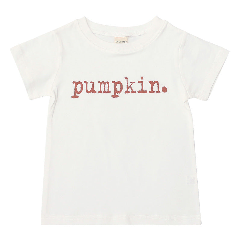 Kids Toddler Girls Boy Fashion Cotton Round Neck Alphabet Short Sleeve Top