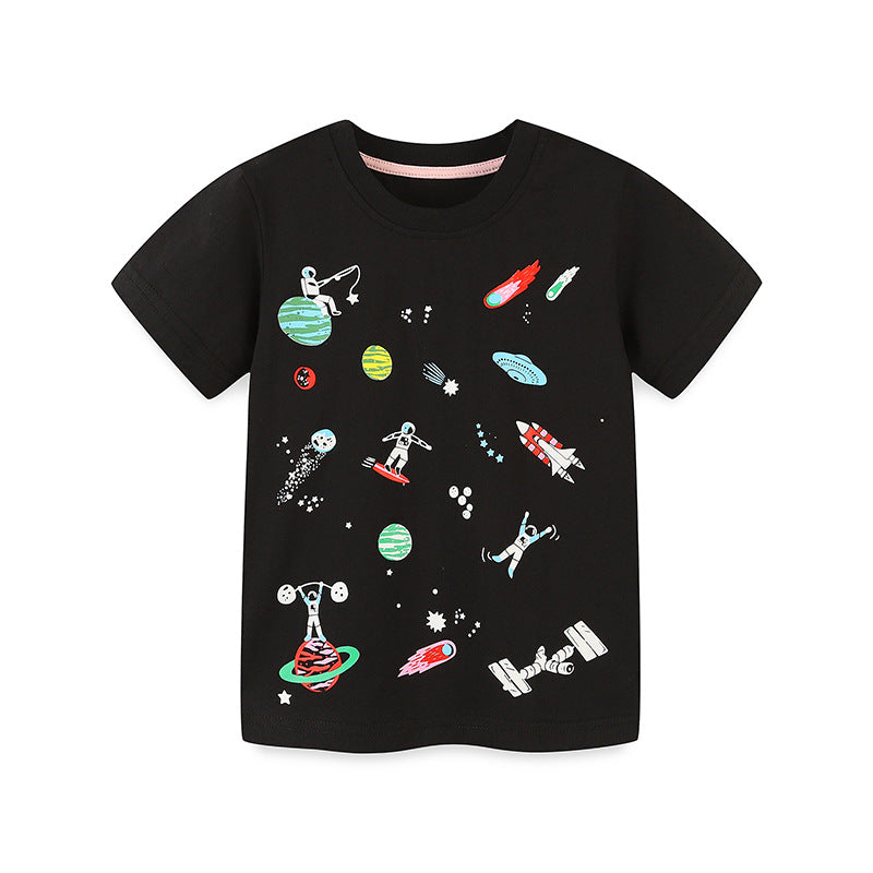 Kids Toddler Boys Casual Cute Cartoon Print Short Sleeve Round Neck T-Shirt