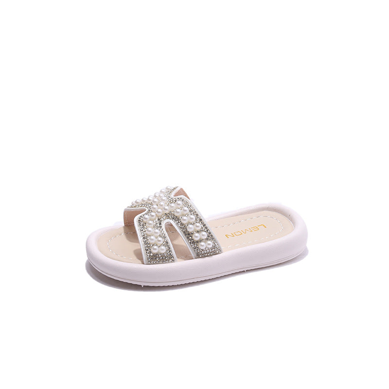 Children Kids Baby Fashion Girls Rhinestone Pearl Casual Outdoor Slippers Shoes