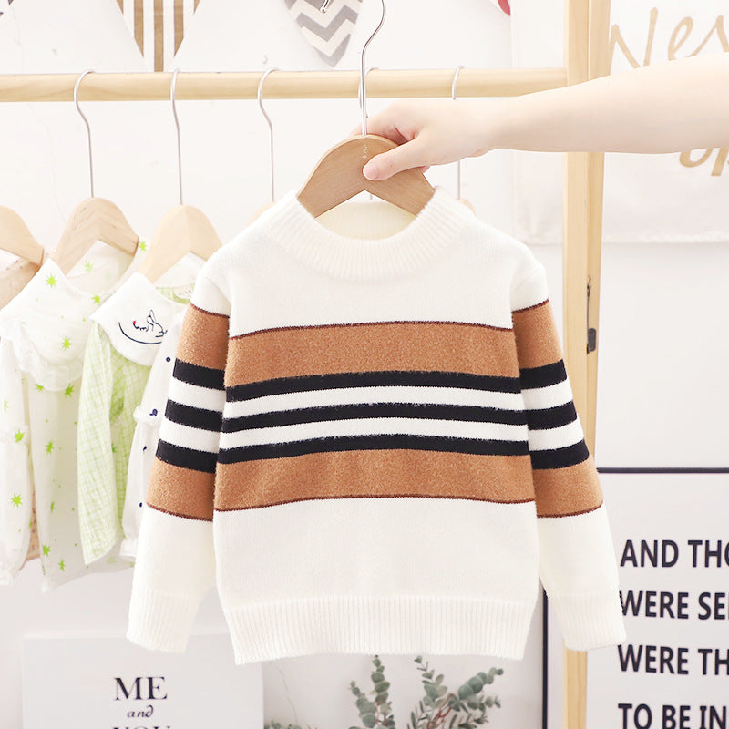 Winter Children Stripe Crewneck Knit Top Sweater