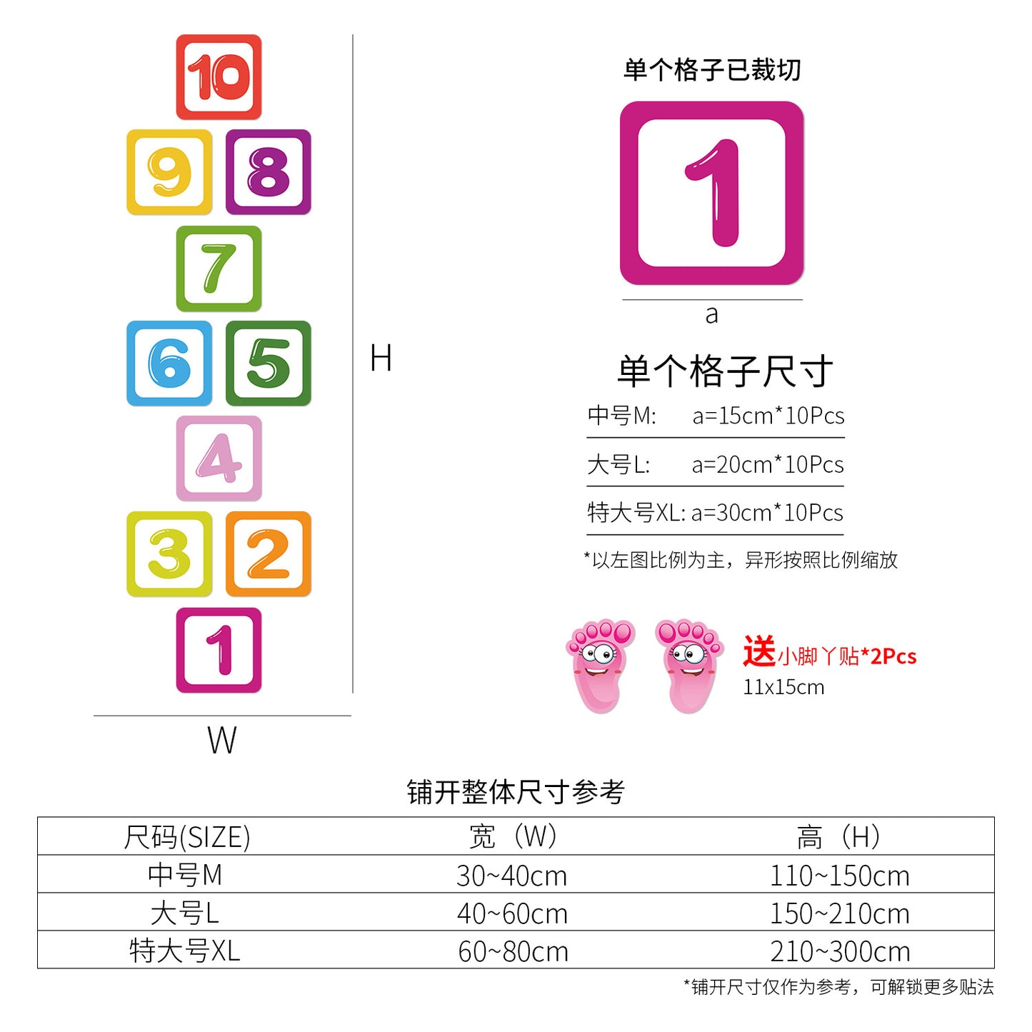 21*21cm Children'S Room Decoration Floor Hopscotch Stickers Creative Early Education Digital Number Interactive Game Sticker