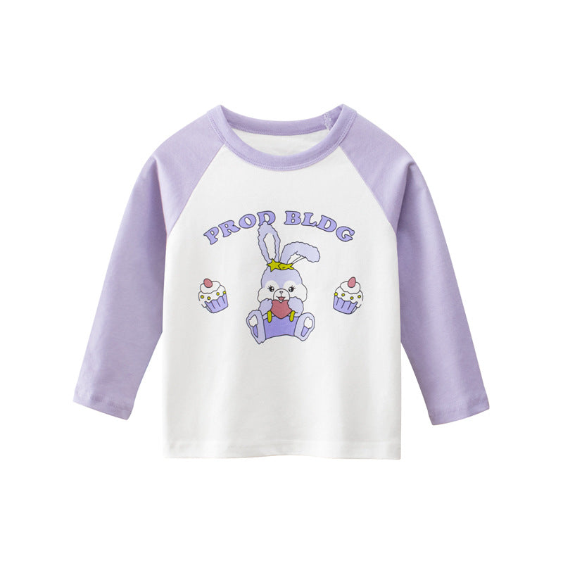 Kids Toddler Girls Casual Cute Alphabet Cartoon Bunny Print Long Sleeve Round Neck T-Shirt