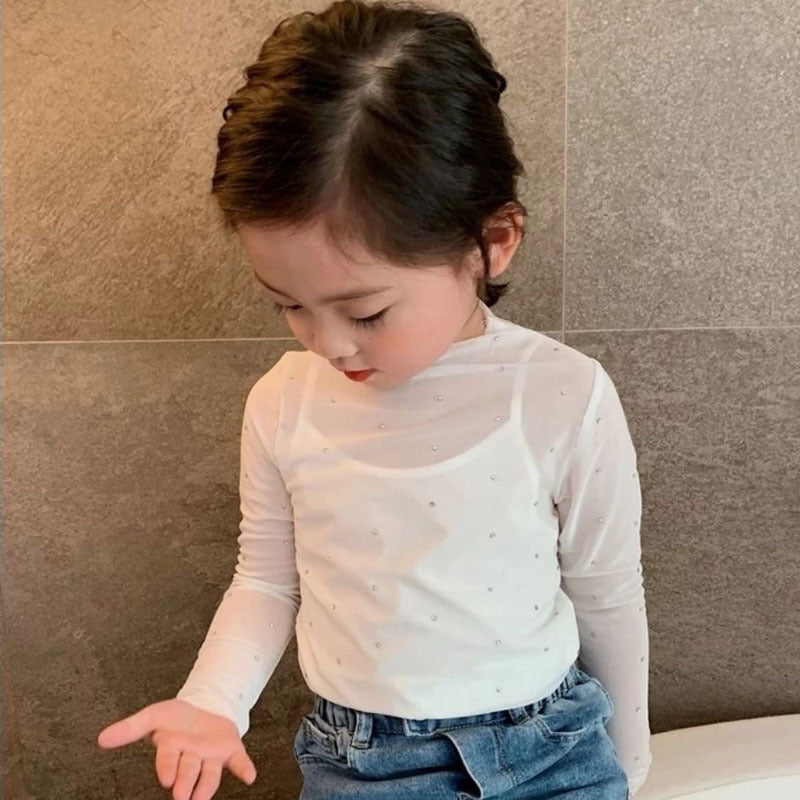 Children Kids Toddlers Fashion Girls Lace Mesh Long Sleeve Basic T-Shirt
