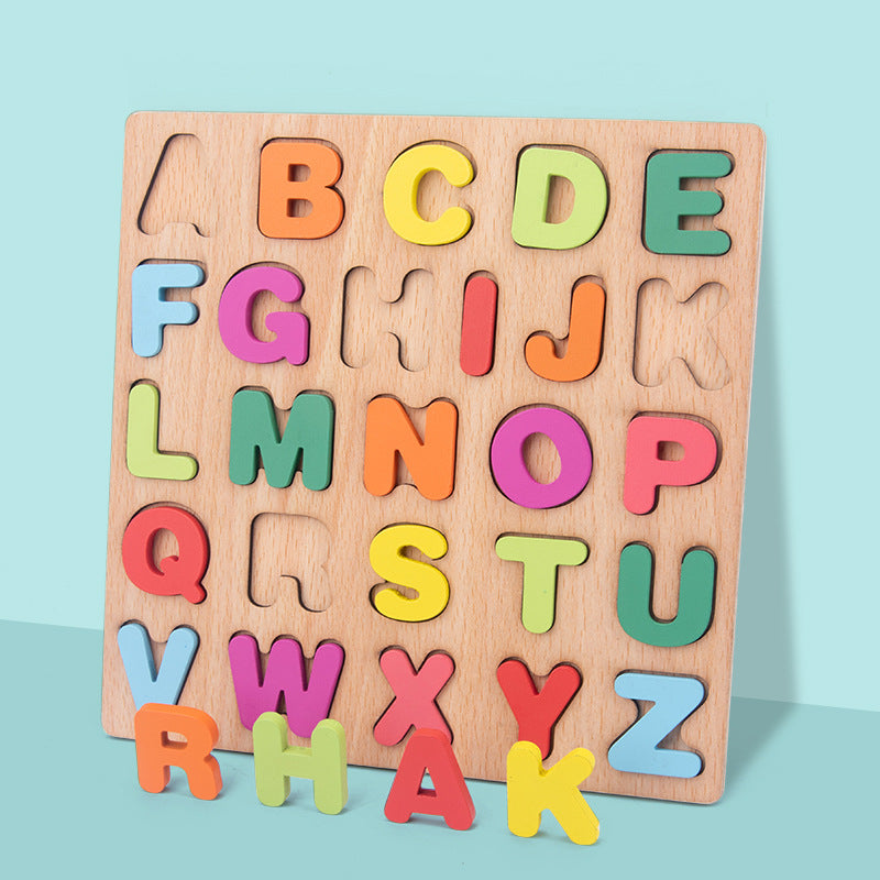Wooden Board With Colorful Alphabet Number 3D Puzzle Kids Early Educational Toy Matching Letter Family Game
