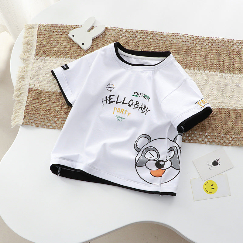 Kids Toddler Big Boys Girls Bear Cute Cartoon Print Short Sleeve Round Neck T-Shirt