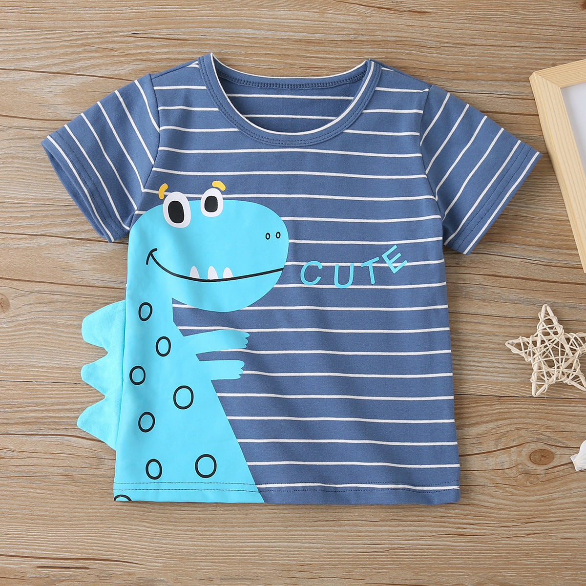 Boys Cute Cartoon Dinosaur Round Neck Short Sleeve T-shirt