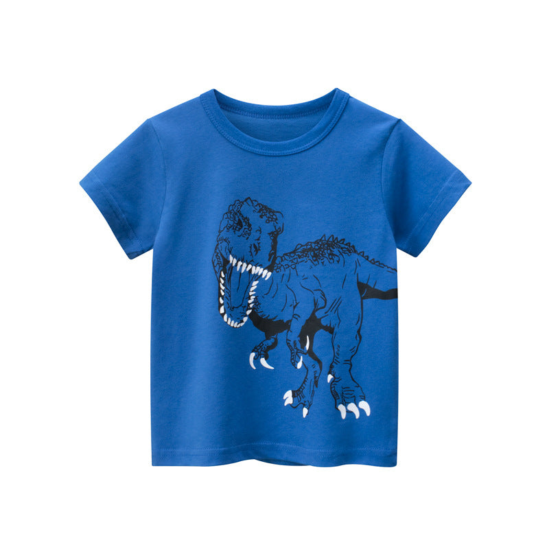 Children Kids Baby Fashion Boys Short Sleeve Cartoon Dinosaur Print Basic Round Neck T-Shirt