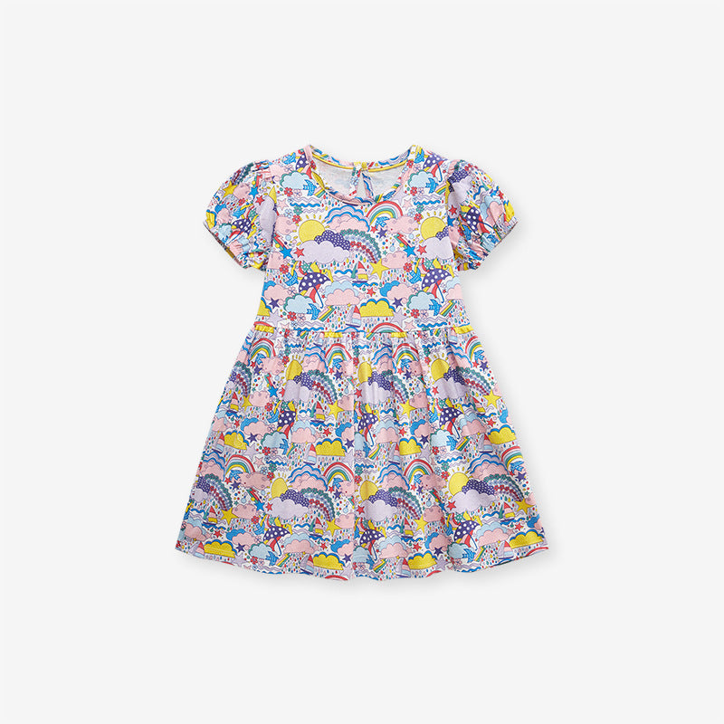 Summer Short Sleeve Toddler Girls Cartoon Cotton Short Sleeve Dress