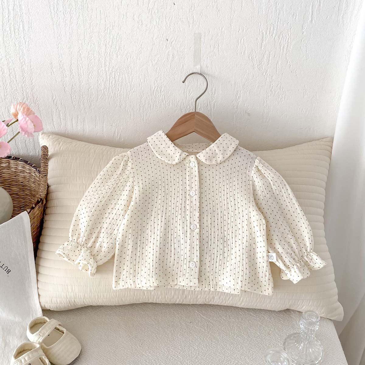 Kids Baby Girls Polka Dot Long Sleeve Lapel Blouses