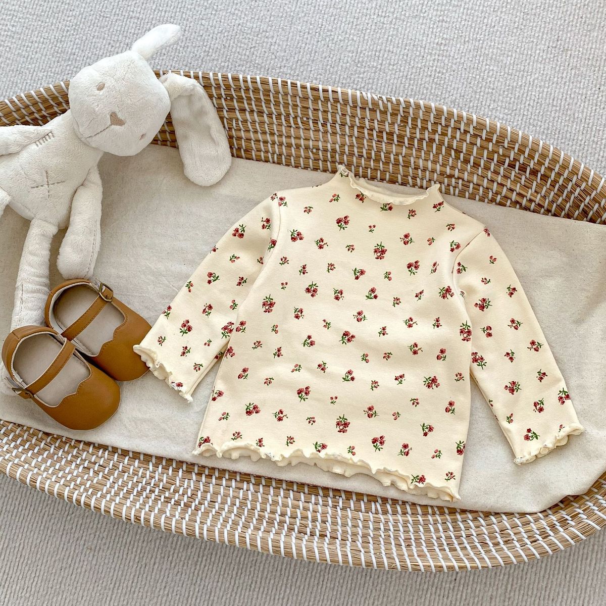 Kids Baby Girls Tiny Flower Stripe Polka Dot Long Sleeve Top