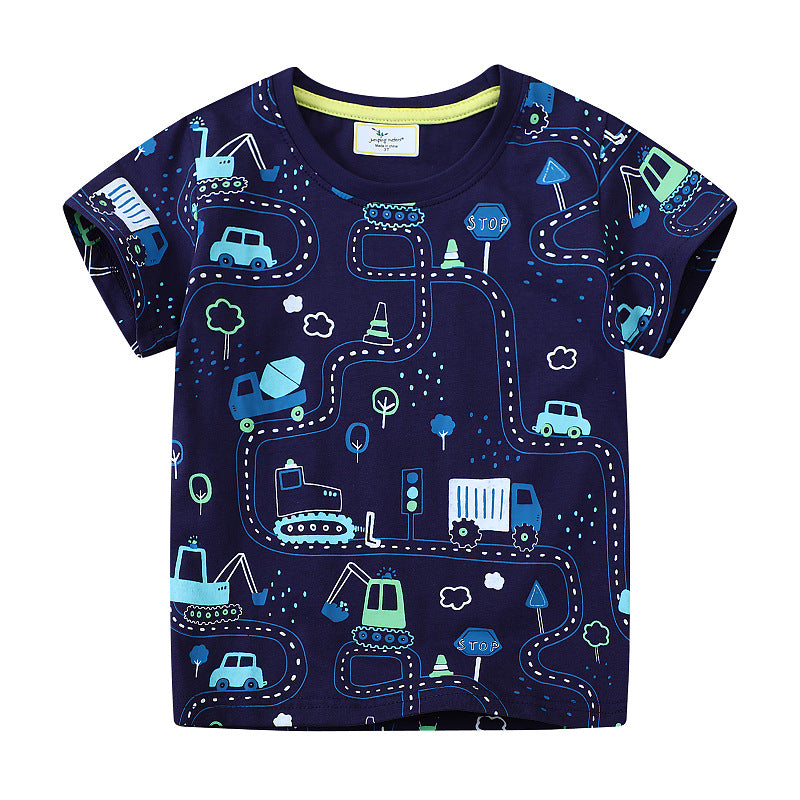 Kids Toddler Boys Casual Cute Car Print Short Sleeve T-Shirt
