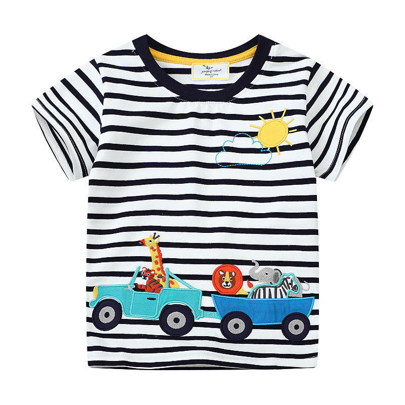 Kids Toddler Boys Casual Cute Car Stripe Short Sleeve T-Shirt