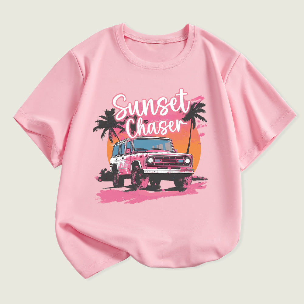 Kids Toddler Boys Girls Car Print Short Sleeve T-Shirt