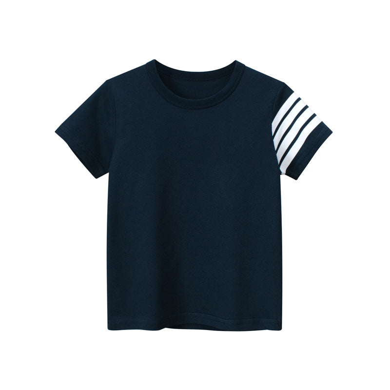 Children Kids Baby Fashion Boys Short Sleeve Strips Print Basic Round Neck T-Shirt