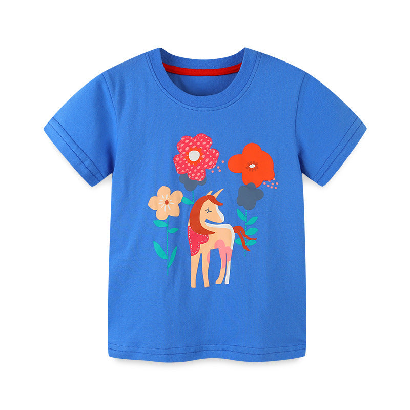 Kids Toddler Girls Casual Cute Cartoon Print Short Sleeve Round Neck T-Shirt