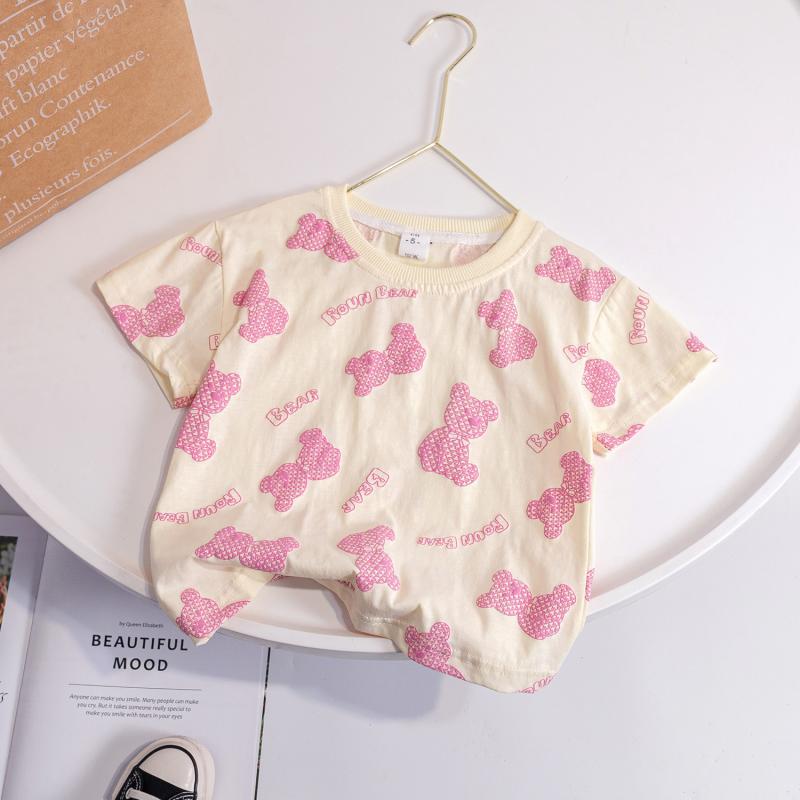 Children Kids Toddlers Girls Short Sleeve Bear Print T-Shirt