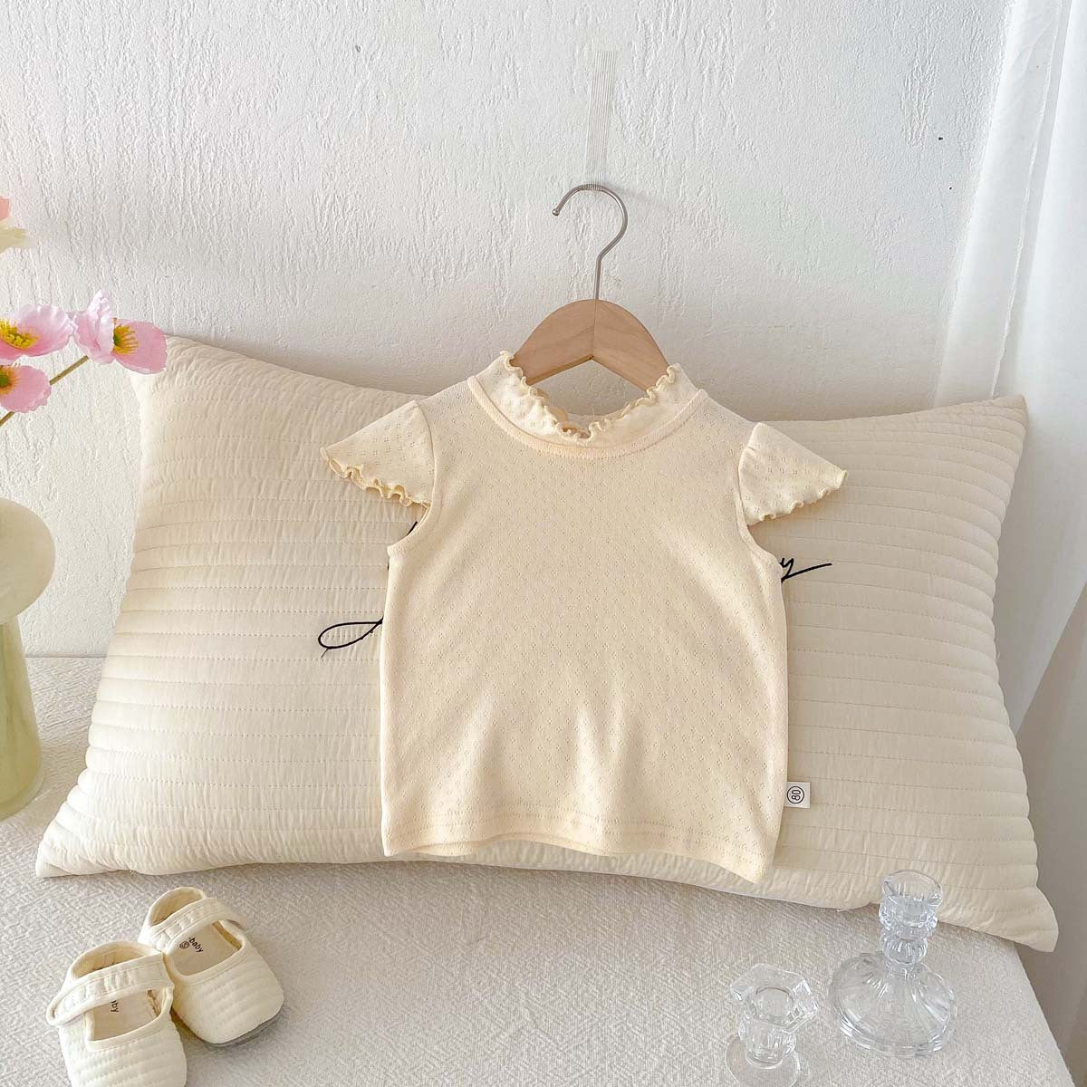 Kids Toddler Girls Solid Color Fluttering Sleeve Top