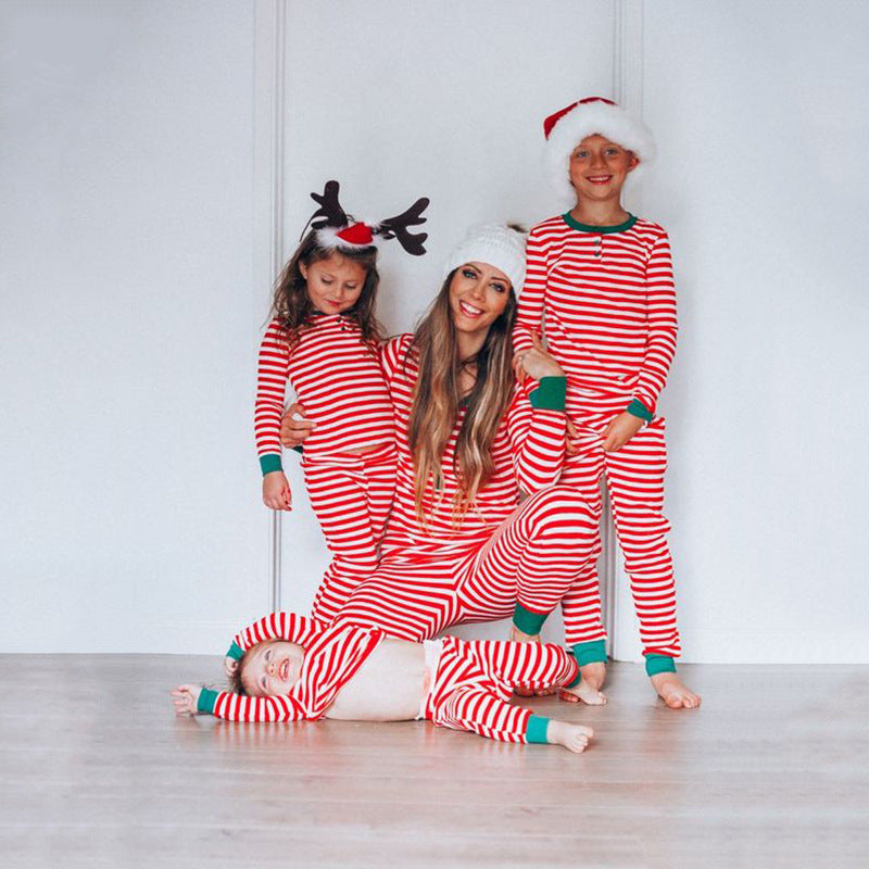 Adult Parent-Child Christmas Stripe Print Long Sleeve Set