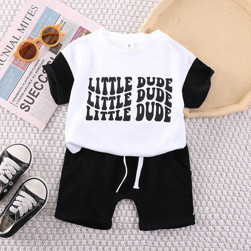 Boy'S Fashion Two-Piece Letter Print T-Shirt Set