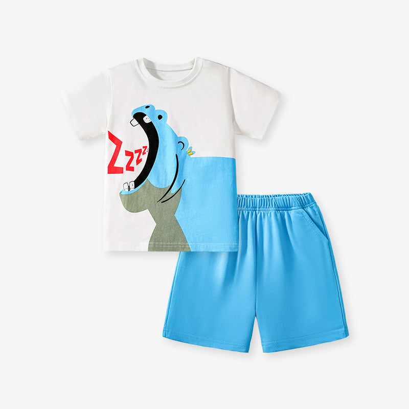 Kids Toddler Boys Casual Cartoon Print Short Sleeve T-Shirt Shorts Sets