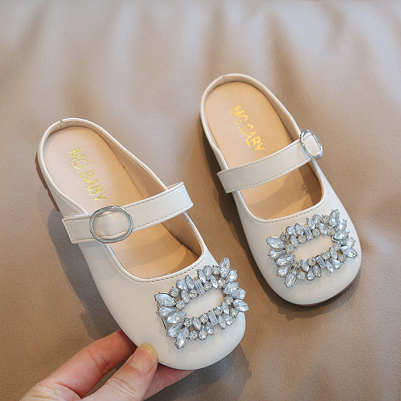 Children Kids Toddlers Fashion Girls Rhinestones Design Slippers Princess Pu Leather Shoes