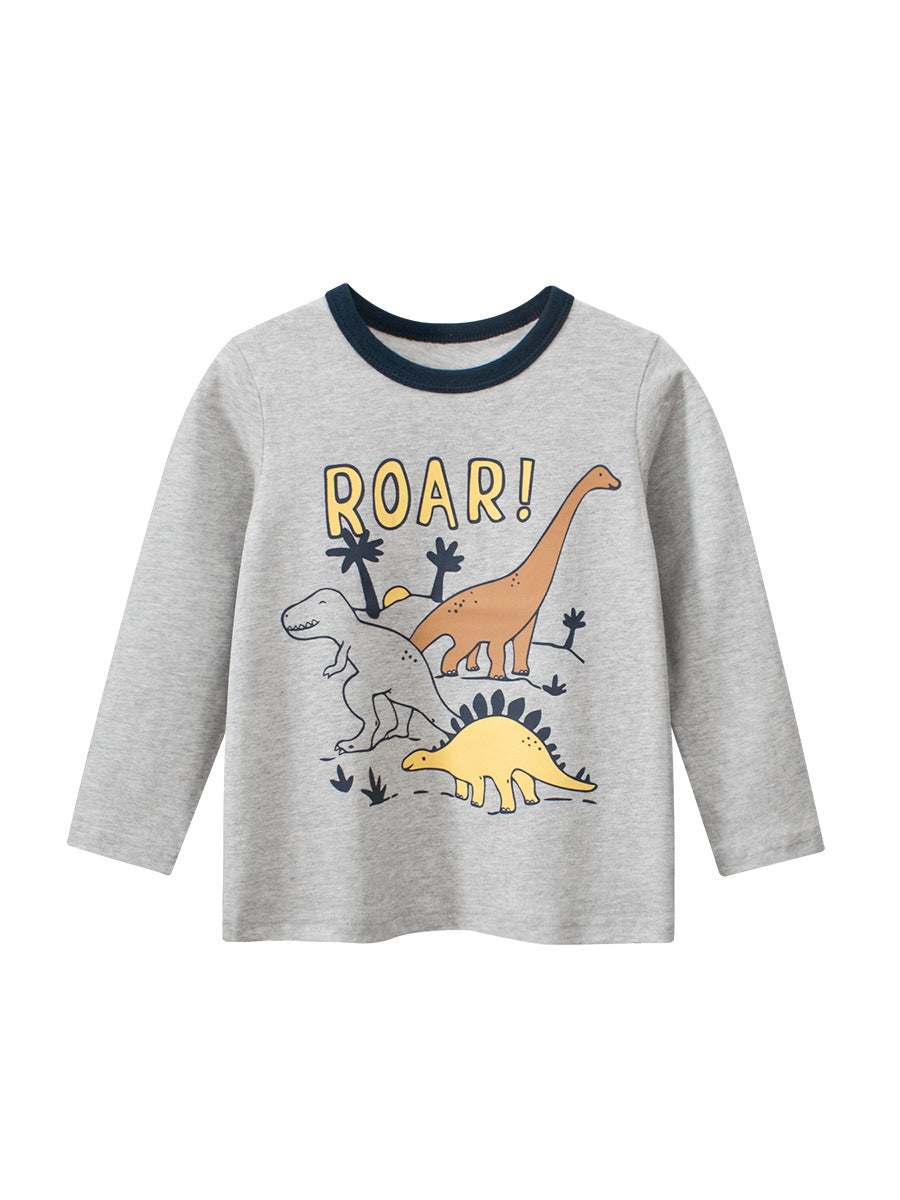 Boys Casual Cartoon Dinosaur Print Long Sleeve T-Shirt