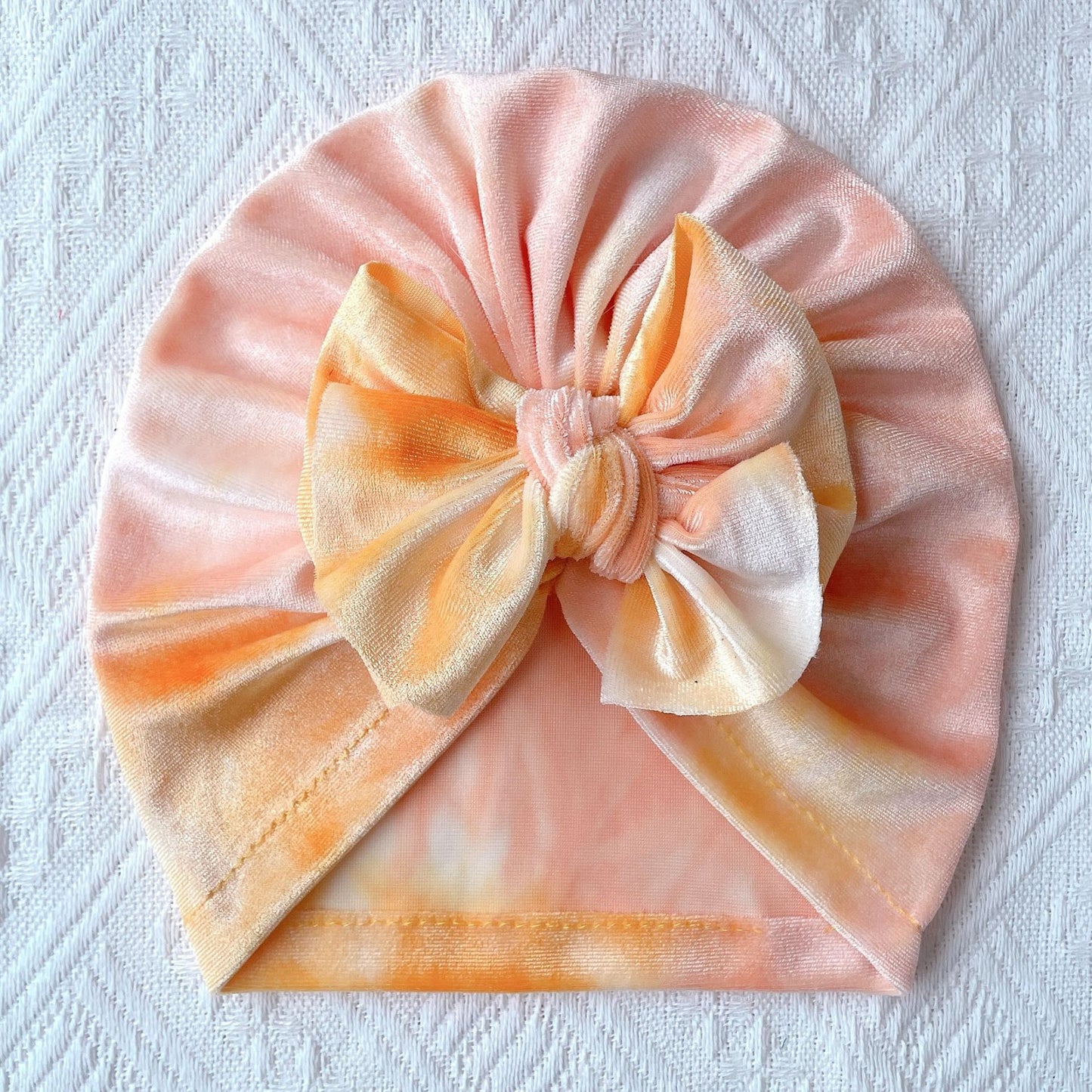 Toddlers Newborn Baby Velvet Tie-Dye Bow Turban Cap
