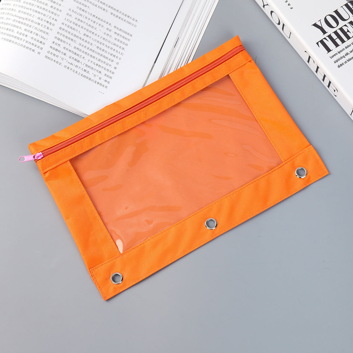 Fashion Simple Solid Color Three-Hole Oxford Fabric Large Capacity Pencil Bag
