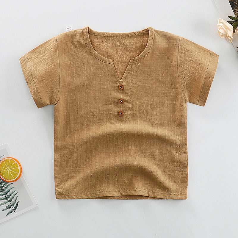 Kids Toddler Boys Girls Casual Solid Color Letter Print Short Sleeve Round Neck T-Shirt