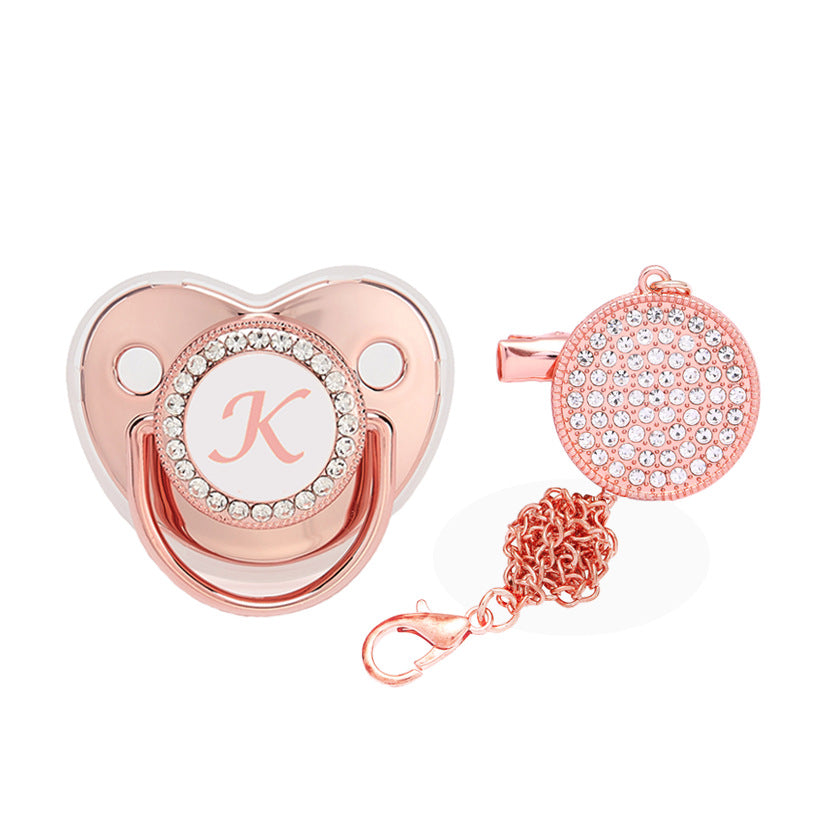 Baby 26 Letter Rose Gold Rhinestone Decor Weaning Soothing Pacifier