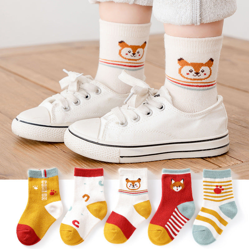 5 Pairs /Lot Cute Baby Socks Autumn Rainbow Striped Cotton Socks For Children Toddlers Cotton Socks