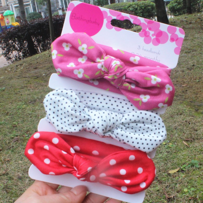 3piece/set Kids Basic All Over Print Bow Rabbit Ear Headband