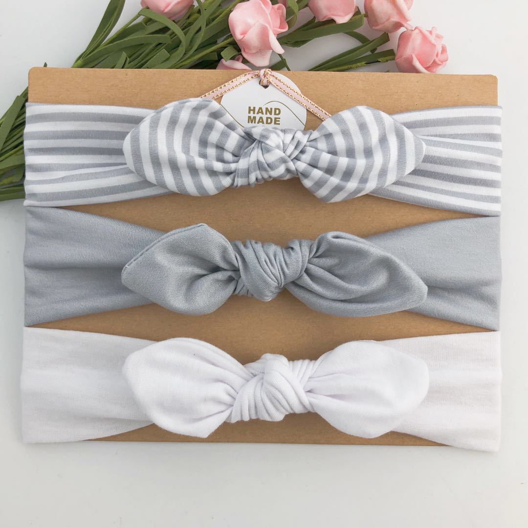 3pcs/set Kids Basic All Over Print Bow Rabbit Ear Headband