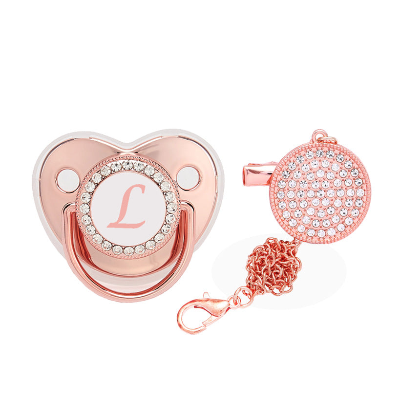 Baby 26 Letter Rose Gold Rhinestone Decor Weaning Soothing Pacifier